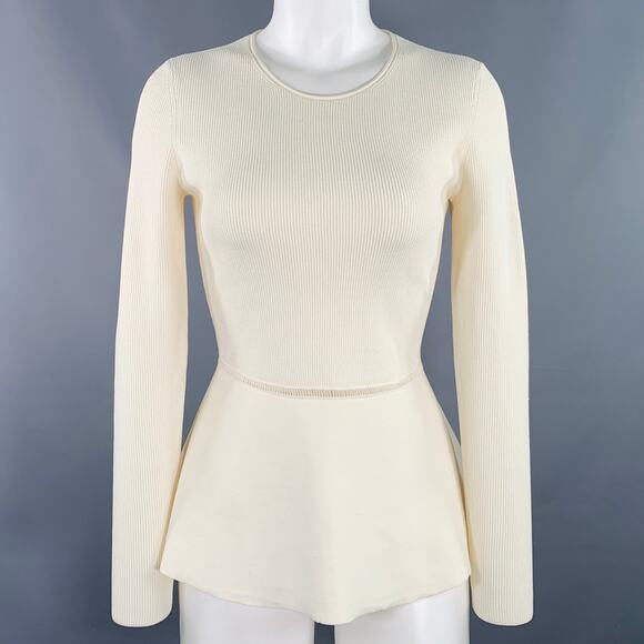 THEORY Size M Peplum Compact Crepe Cream Viscose Blend Ribbed Casual Top - Picture 1 of 7
